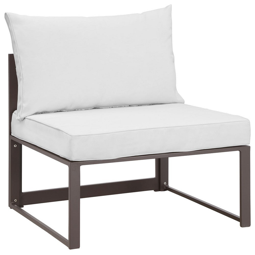 Modway Fortuna Aluminum Outdoor Patio Armless Chair in Brown White