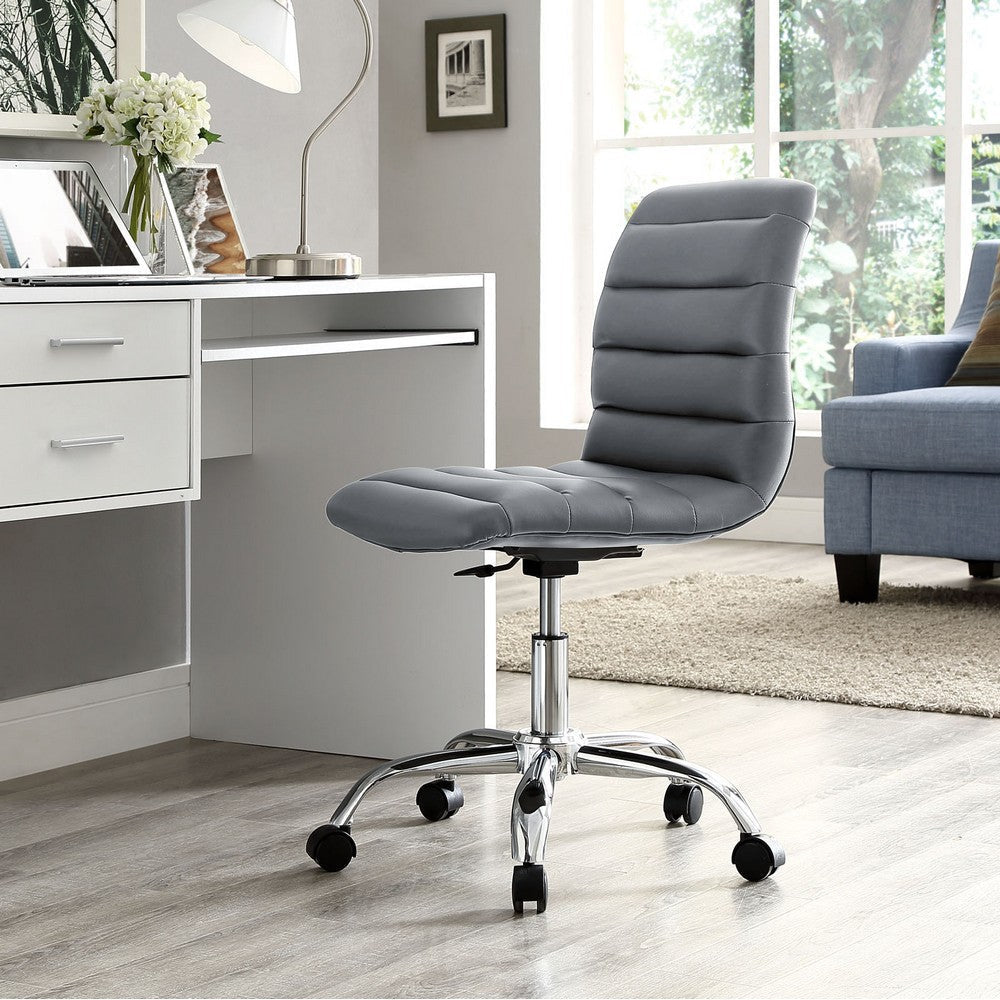 Modway Ripple Ribbed Armless Mid Back Swivel Computer Desk Office Chair In Gray