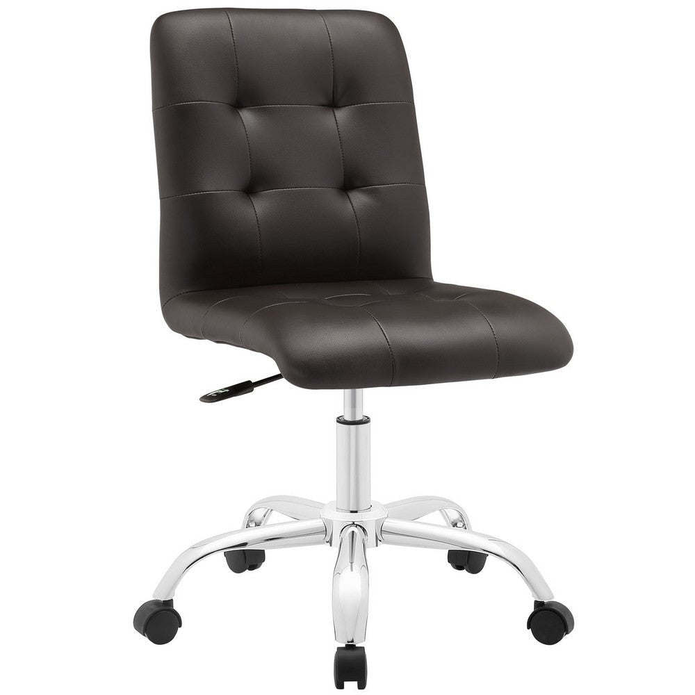 Brown Prim Armless Mid Back Office Chair - No Shipping Charges