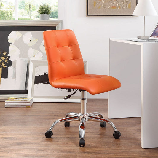 Modway Prim Ribbed Armless Mid Back Swivel Conference Office Chair In Orange