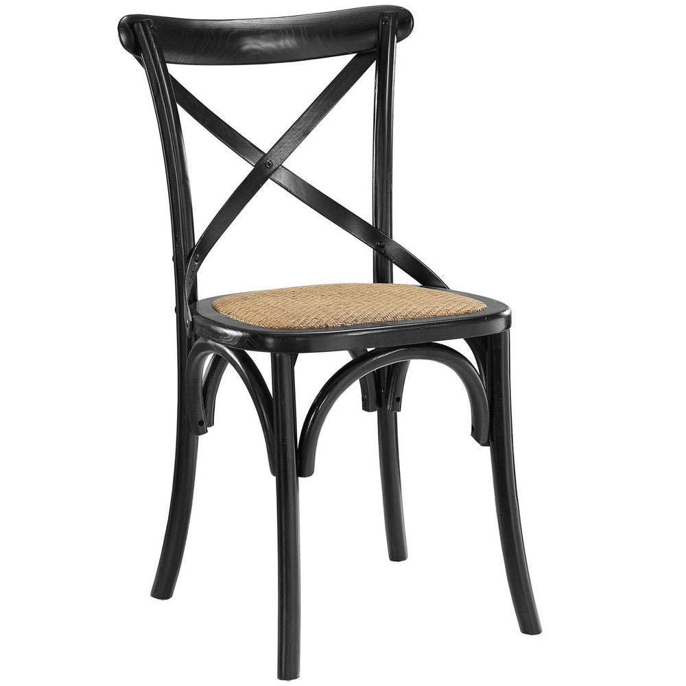 Modway Gear Rustic Modern Farmhouse Elm Wood Rattan Dining Chair in Black