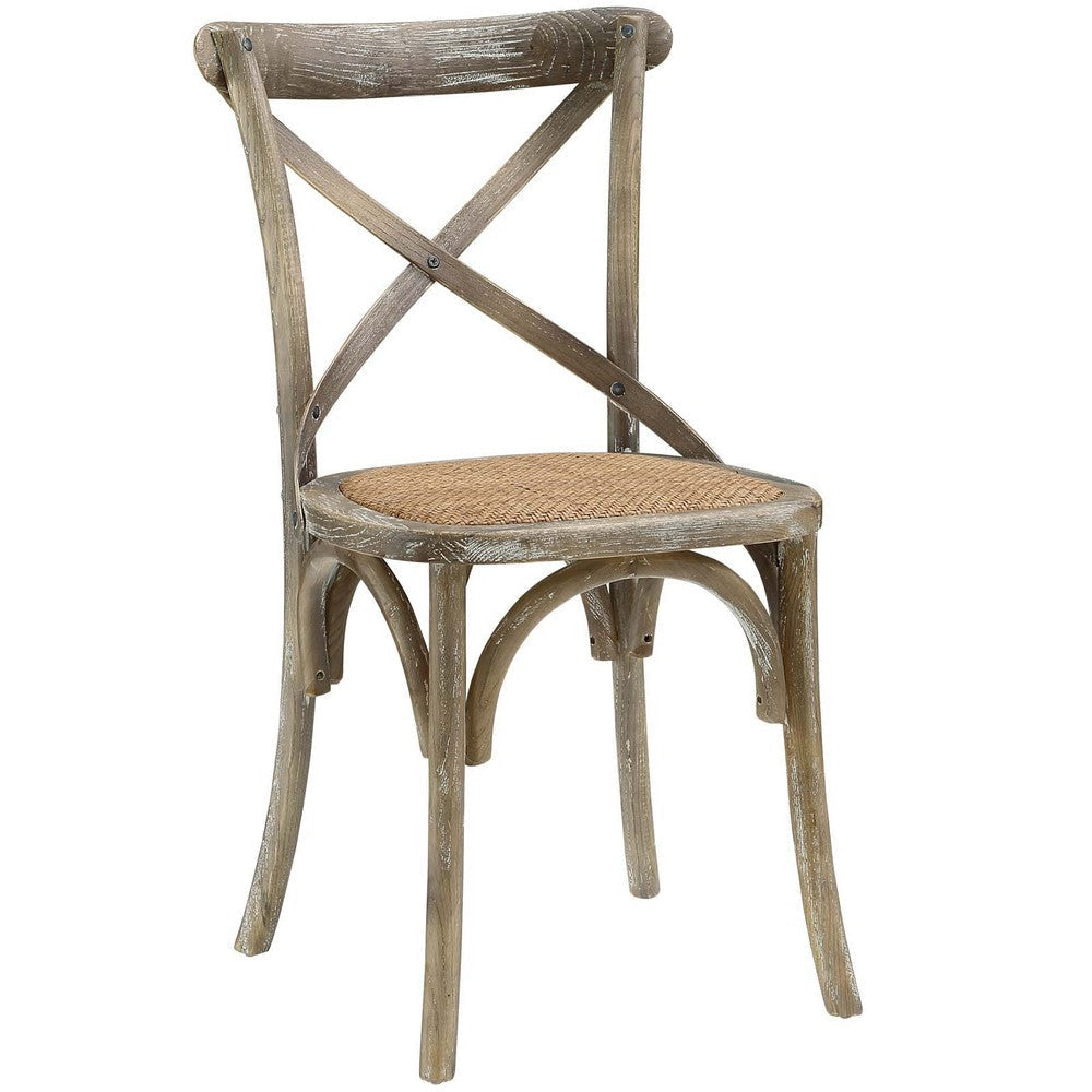 Modway Gear Rustic Modern Farmhouse Elm Wood Rattan Dining Chair in Gray