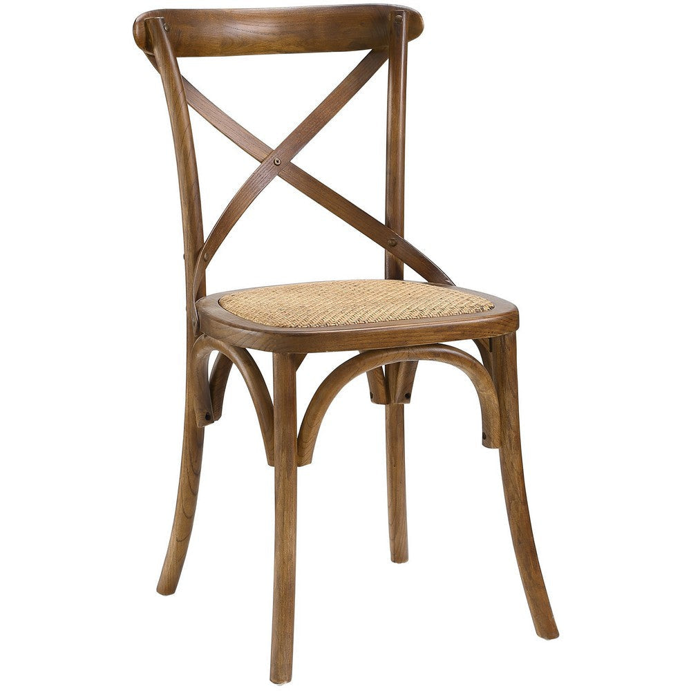 Modway Gear Rustic Modern Farmhouse Elm Wood Rattan Dining Chair in Walnut