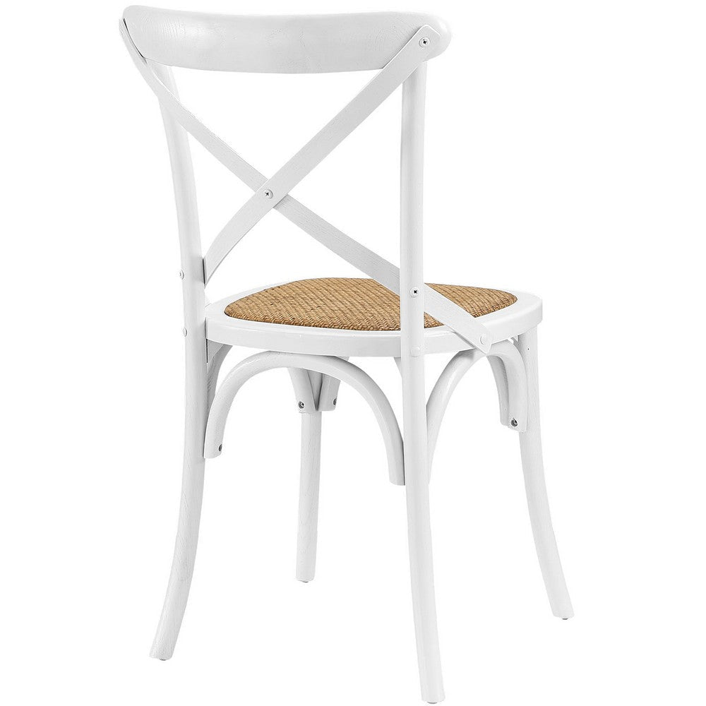 Modway Gear Rustic Modern Farmhouse Elm Wood Rattan Dining Chair in White MDY-EEI-1541-WHI