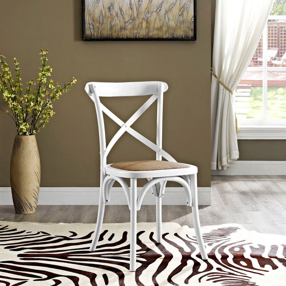 Modway Gear Rustic Modern Farmhouse Elm Wood Rattan Dining Chair in White MDY-EEI-1541-WHI