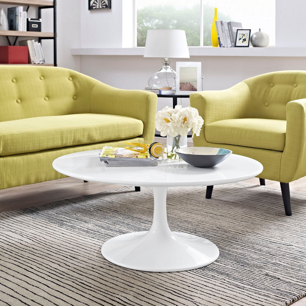 Modway Lippa Mid-Century Modern 36’’ Round Fiberglass Coffee Table in White MDY-EEI-1646-WHI