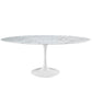 Modway Lippa 78" Oval-Shaped Mid-Century Modern Dining Table with Artificial Marble Top and White Base