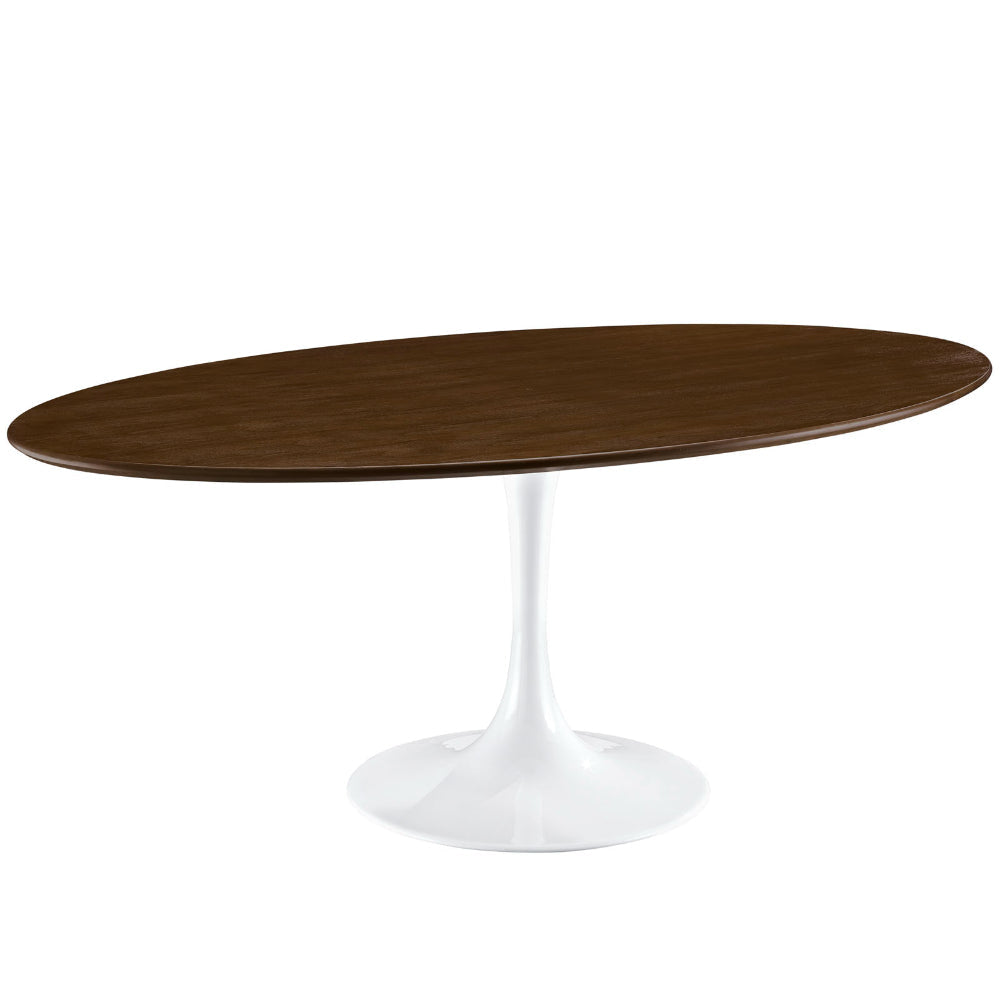 Modway Lippa 78’’ Modern Kitchen and Dining Table with Oval Walnut Top and Pedestal Base in Walnut MDY-EEI-1661-WAL