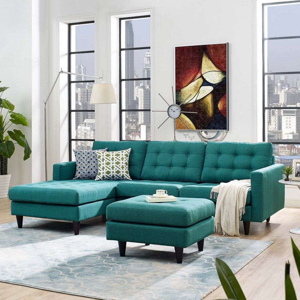 Modway Empress Mid-Century Modern Upholstered Fabric Left-Arm Facing Sectional Sofa in Teal MDY-EEI-1666-TEA