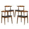 Modway Tracy Mid-Century Modern Wood and Faux Leather Upholstered Four Dining Chairs in Black