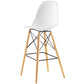 Modway Pyramid Mid-Century Modern Bar Stool with Natural Wood Legs in White MDY-EEI-1701-WHI