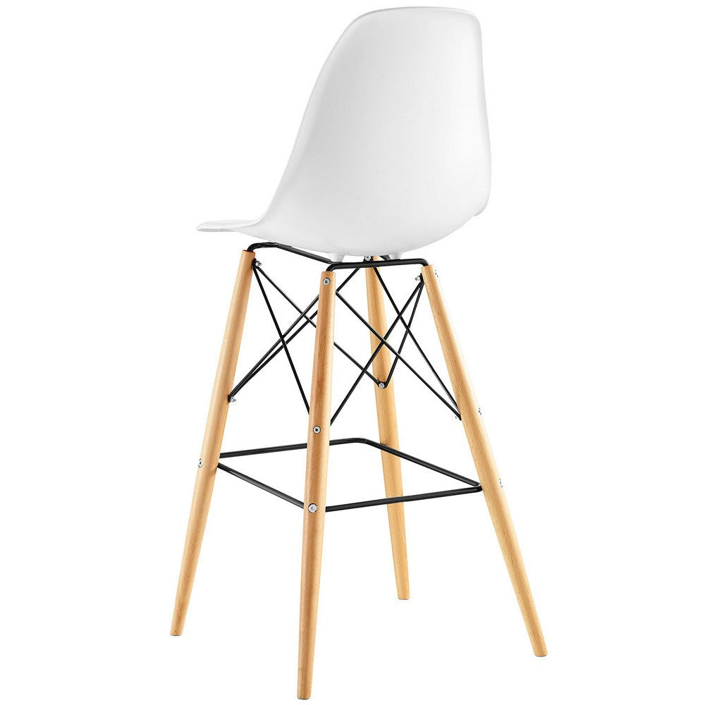 Modway Pyramid Mid-Century Modern Bar Stool with Natural Wood Legs in White MDY-EEI-1701-WHI