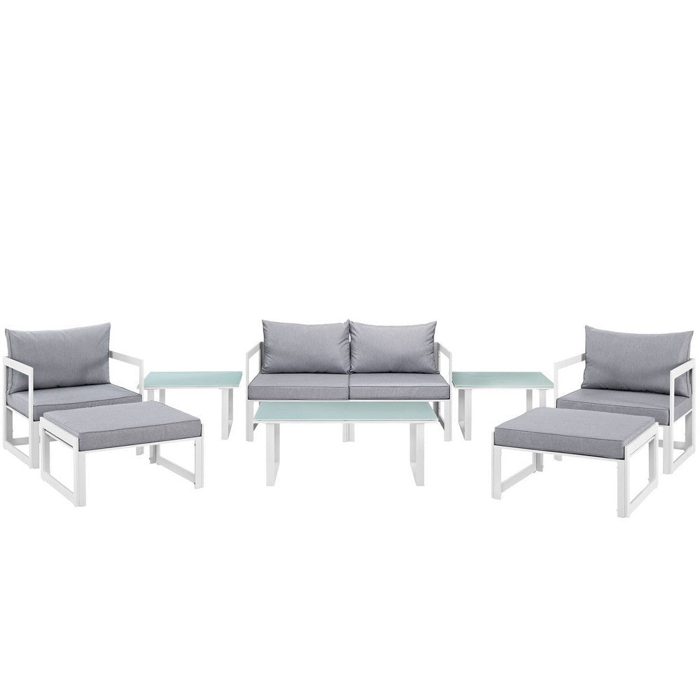 Modway Fortuna Aluminum 9-Piece Outdoor Patio Furniture Set with Cushions in White Gray