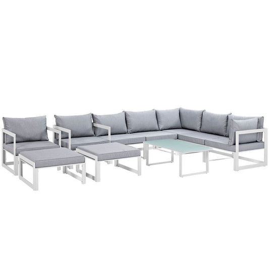 Modway EEI-1720-WHI-GRY-SET Fortuna Outdoor Patio Sectional Sofa Set, 10 Piece, White Gray