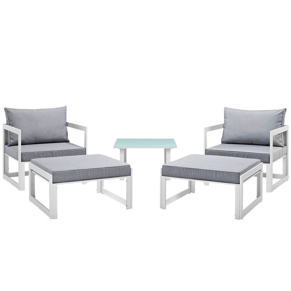 Modway Fortuna Aluminum 5-Piece Outdoor Patio Furniture Set with Cushions in White Gray