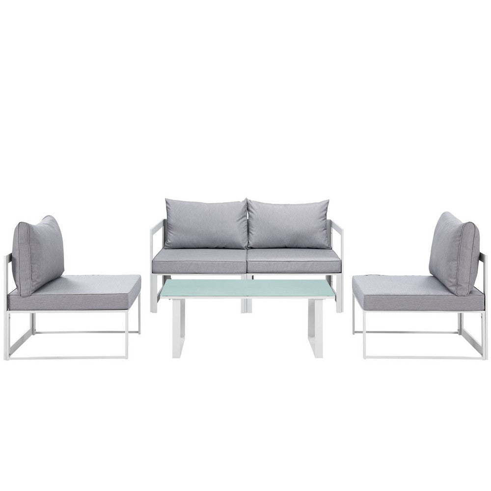 Modway Fortuna 5-Piece Aluminum Outdoor Patio Sectional Sofa Set in White Gray