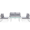 Modway Fortuna 5-Piece Aluminum Outdoor Patio Sectional Sofa Set in White Gray