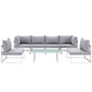 Modway Fortuna Aluminum 7-Piece Outdoor Patio Sectional Sofa Furniture Set with Cushions in White Gray