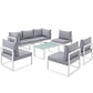 Modway Fortuna Aluminum 8-Piece Outdoor Patio Sectional Sofa Furniture Set with Cushions in White Gray MDY-EEI-1730-WHI-GRY-SET