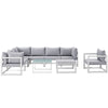 Modway Fortuna Aluminum 9-Piece Outdoor Patio Sectional Sofa Furniture Set with Cushions in White Gray