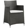 Modway Junction Wicker Rattan Outdoor Patio Two Dining Arm Chairs with Cushions in Brown White MDY-EEI-1738-BRN-WHI-SET