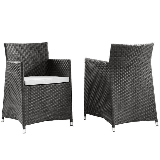 Modway Junction Wicker Rattan Outdoor Patio Two Dining Arm Chairs with Cushions in Brown White