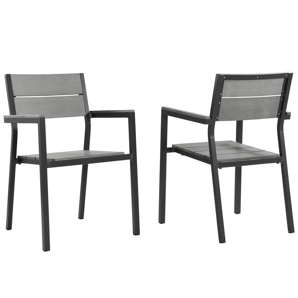 Modway Maine Aluminum Outdoor Patio Two Arm Chairs in Brown Gray