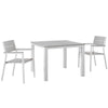 Modway Maine Aluminum 3-Piece Outdoor Patio Dining Set with 39" Dining Table and Two Dining Armchairs in White Light Gray