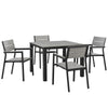 Modway Maine Aluminum 5-Piece Outdoor Patio Dining Set with 39" Dining Table and Four Dining Armchairs in Brown Gray