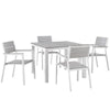 Modway Maine Aluminum 5-Piece Outdoor Patio Dining Set with 39" Dining Table and Four Dining Armchairs in White Light Gray