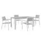 modway Maine Aluminum 5-Piece Outdoor Patio Dining Set with 63 inch Dining Table and Four Dining Armchairs in White Light Gray