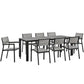 Modway Maine Aluminum 9-Piece Outdoor Patio Dining Set with 80" Dining Table and Eight Dining Armchairs in Brown Gray