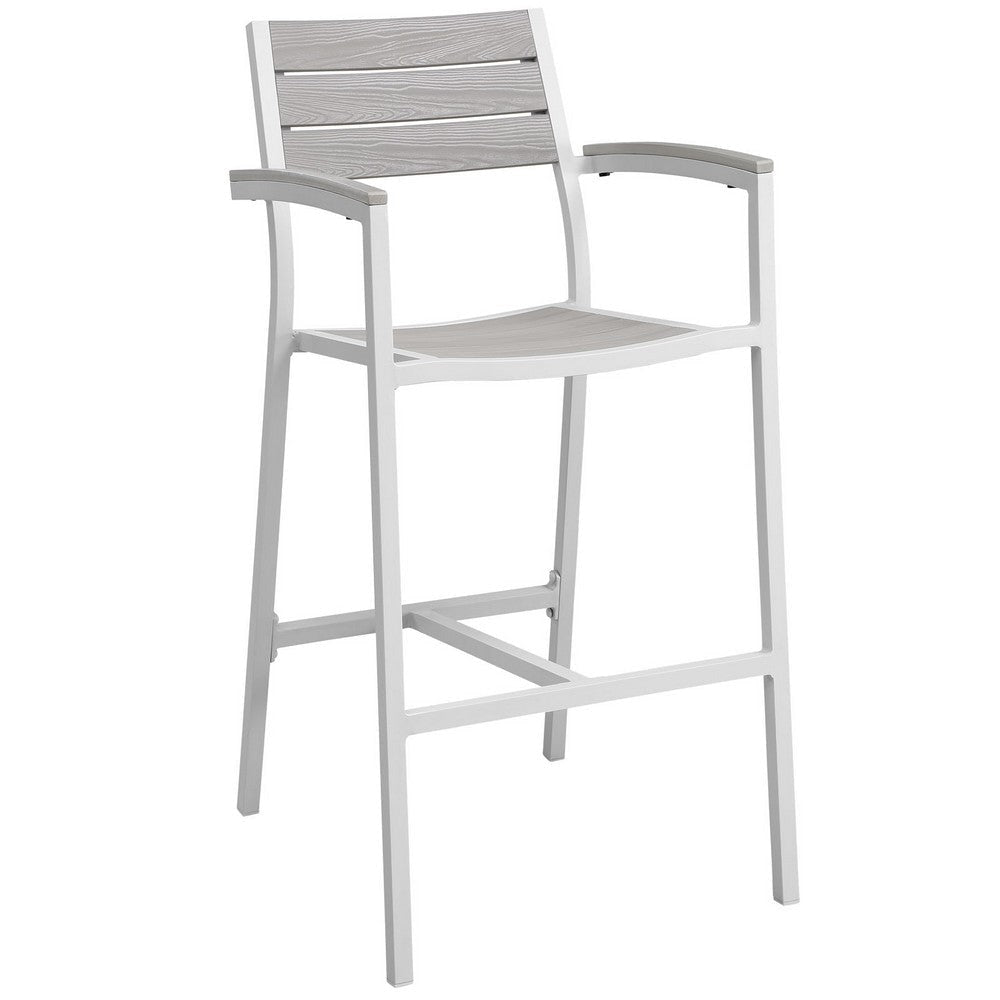 Modway Maine Aluminum 3-Piece Outdoor Patio Dining Bistro Pub Set with 28’’ Bar Table and Two Bar Stools in White Light Gray