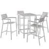 LexMod Modway Maine 5-Piece Aluminum Outdoor Patio Pub Bistro Set in White Light Gray