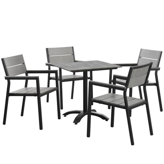 LexMod Maine Aluminum 5-Piece Outdoor Patio Dining Table and Chair Set in Brown Gray