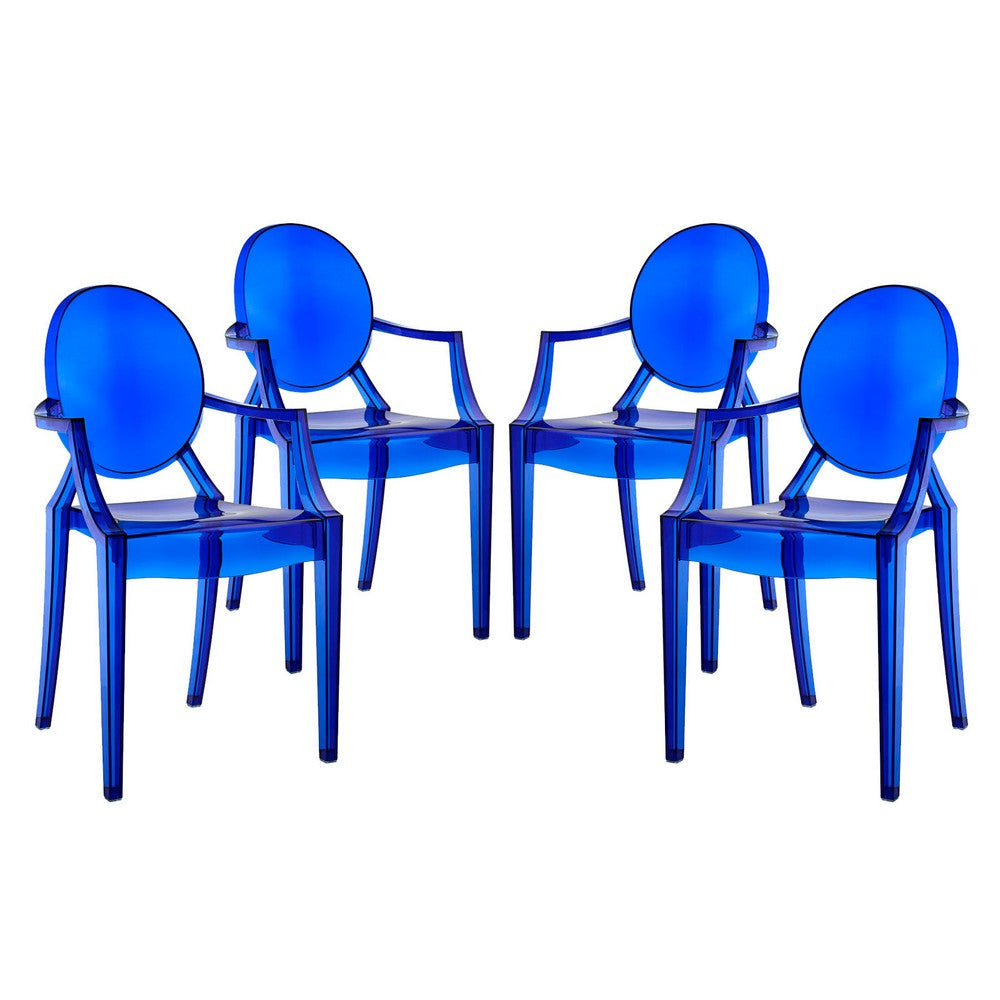 Modway Casper Modern Acrylic Stacking, Four Dining Armchairs, Blue