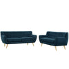 Modway Remark Mid-Century Modern Upholstered Fabric Living Room Set, Loveseat and Sofa, Azure