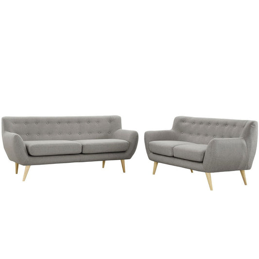 Modway Remark Mid-Century Modern Upholstered Fabric Sofa and Loveseat in Light Gray