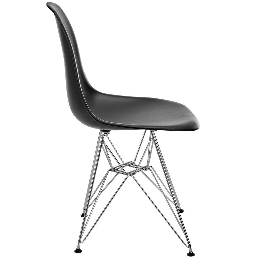 Modway Paris Mid-Century Modern Molded Plastic Steel Metal Base in Black One Dining Chair MDY-EEI-179-BLK