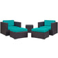 Modway Convene Wicker Rattan 5-Piece Outdoor Patio Furniture Set in Espresso Turquoise