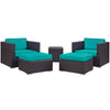 Modway Convene Wicker Rattan 5-Piece Outdoor Patio Furniture Set in Espresso Turquoise