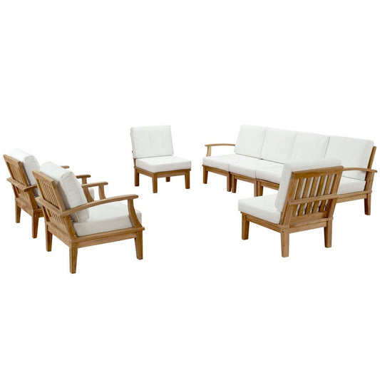 Modway EEI-1817-NAT-WHI-SET Marina Premium Grade A Teak Wood Outdoor Patio Furniture Set, 8 Piece, Natural White