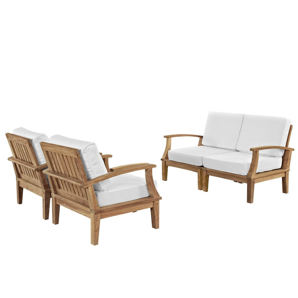 Modway Marina Premium Grade A Teak Wood 4-Piece Outdoor Patio Furniture Set in Natural White