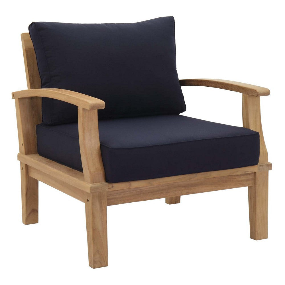 Modway EEI-1819-NAT-NAV-SET Marina Premium Grade A Teak Wood Outdoor Patio Two Armchairs Natural Navy MDY-EEI-1819-NAT-NAV-SET