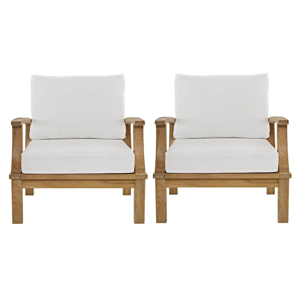 Marina 2 Piece Outdoor Patio Teak Sofa Set Natural White Size: 32.5’Lx45’Wx31.5’H - No Shipping Charges MDY-EEI-1819-NAT-WHI-SET