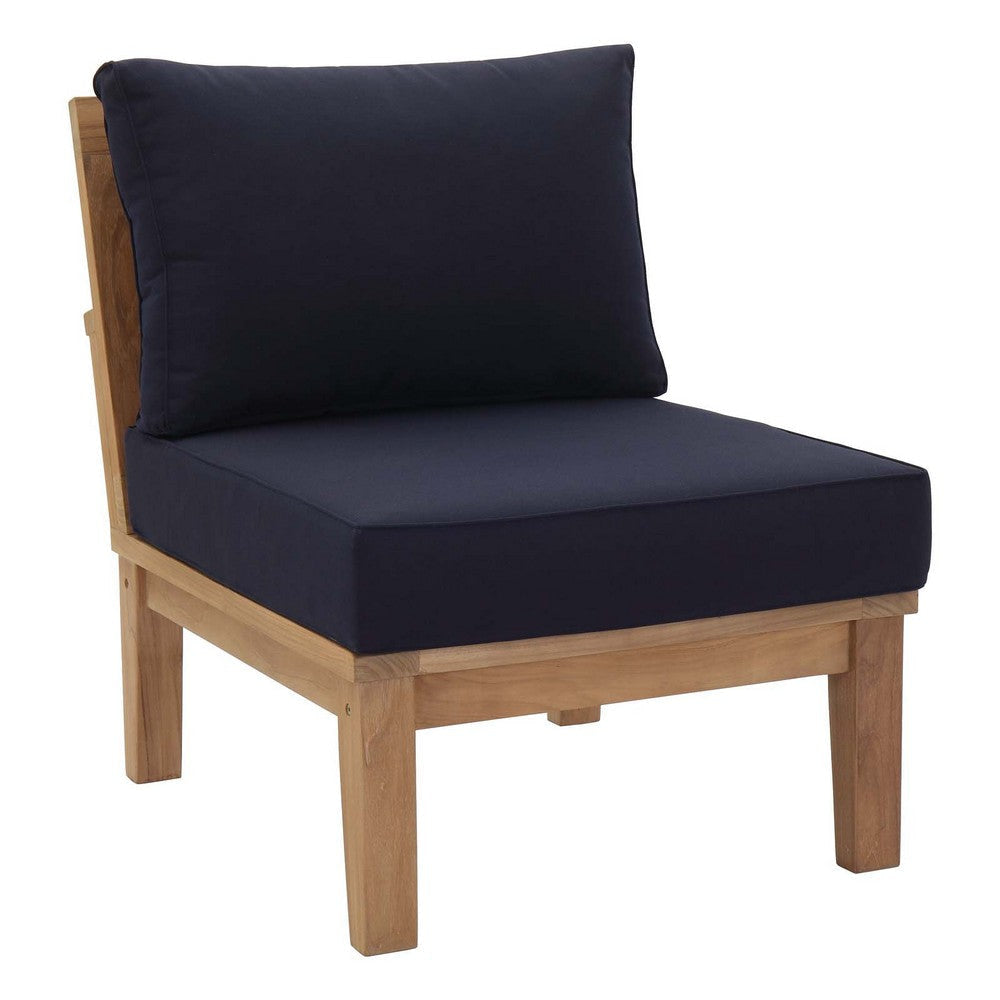 Modway EEI-1821-NAT-NAV-SET Marina Premium Grade A Teak Wood Outdoor Patio Two Armless Chairs Natural Navy MDY-EEI-1821-NAT-NAV-SET