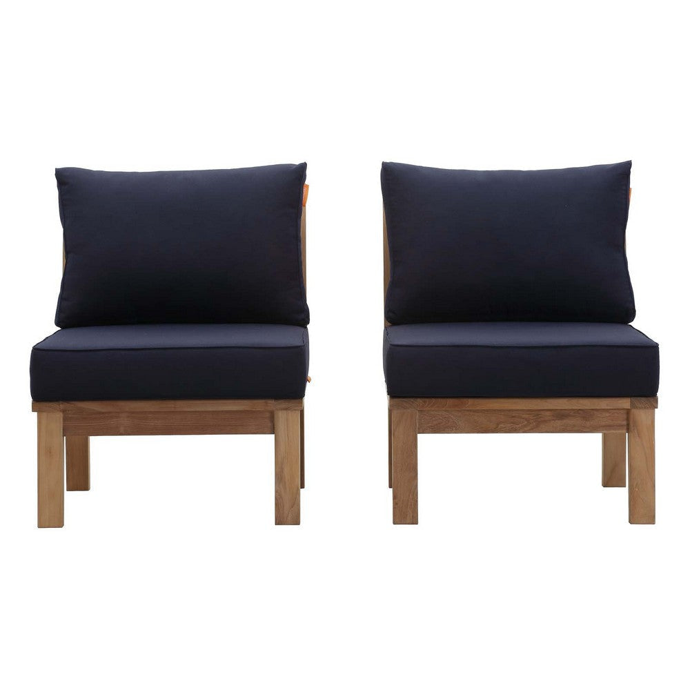 Modway EEI-1821-NAT-NAV-SET Marina Premium Grade A Teak Wood Outdoor Patio, Two Armless Chairs, Natural Navy