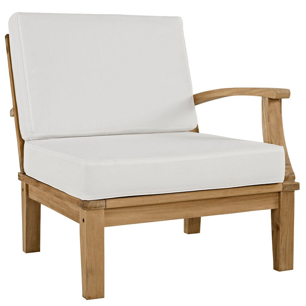 Modway EEI-1822-NAT-WHI-SET Marina Premium Grade A Teak Wood Outdoor Patio Furniture Set 2 Piece Natural White MDY-EEI-1822-NAT-WHI-SET