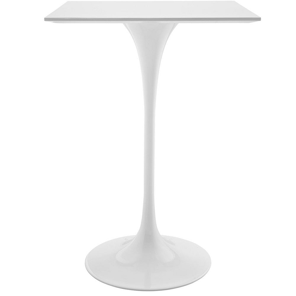 Modway Lippa 28" Mid-Century Modern Bar Table with Square Top and Pedestal Base in White