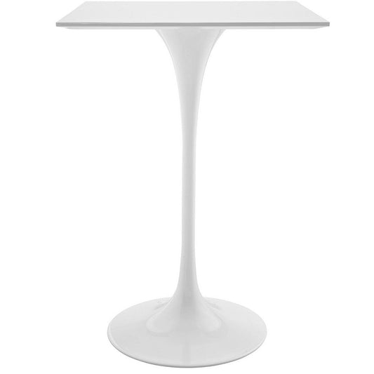 Modway Lippa 28" Mid-Century Modern Bar Table with Square Top and Pedestal Base in White